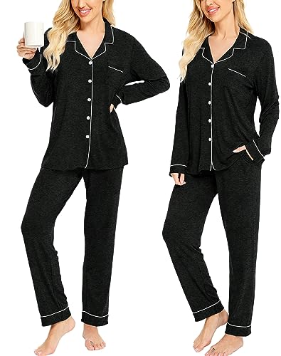 Image of SWOMOG Womens Pajamas Set Long Sleeve Sleepwear Button Down Nightwear Soft Cotton Pj Lounge Sets