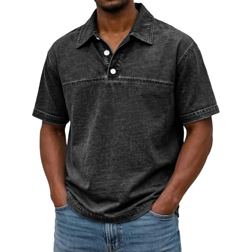 Polo pour homme en coton manches courtes coupe baggy uni col classique