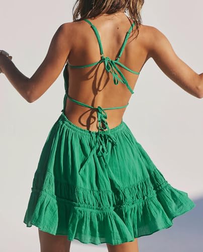 Image of ForeMode Summer Deep V Neck Bohemian Women Mini Short Dress Backless Beach Boho Dress
