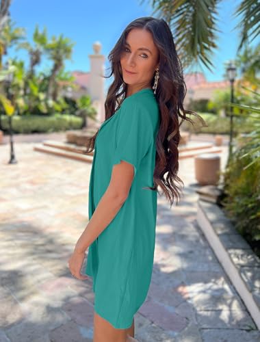 Image of Halife Women's Swimsuit Cover Up Shirt V Neck Short Sleeve Bathing Suit Coverups Summer Beach Cover Ups