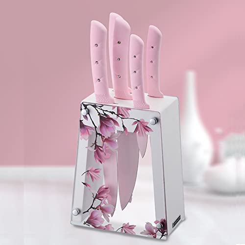 Chef Knife Set, 6 Pieces Stainless Steel Professional Kitchen Knife Set With Acrylic Stand For Cooking, Lightweight Strong Anti-Slip Pink Knives Set Kitchen Gifts For Women (Pink) One Size #TOP1