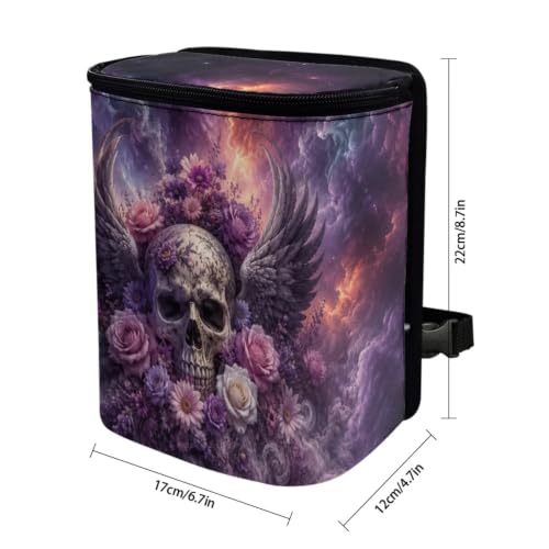 Image of Talayituse Wing Skull Floral Galaxy Print Car Trash Can Portable Auto Garbage Bin Multifunctional Vehicle Interior Accessories with Adjustable Straps Universal Fit Truck SUV Sedan