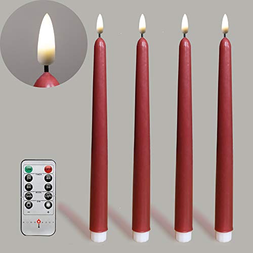 RED Set of 4 Battery Operated Wax Taper Candles.LED Flameless Candles