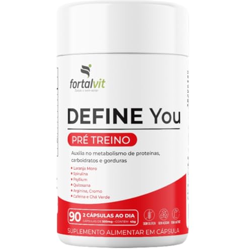 DEFINE - Morosil + Spirulina, Cafeína, Chá Verde, Picolinato de Cromo, Psyllium, Arginina e Quitosana, 90 Cápsulas, Fortalvit