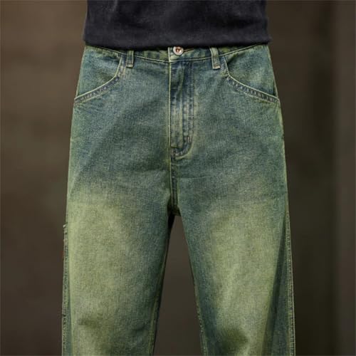 Men Summer Wide Leg Straight Loose Fit Blue Denim Pants Streetwear Vintage Pockets Baggy Pants2