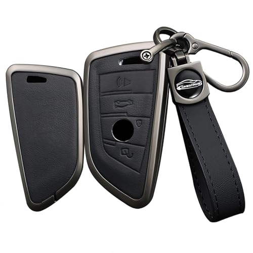 Funda para llave inteligente contra caídas y arañazos en cuero negro de 4 botones