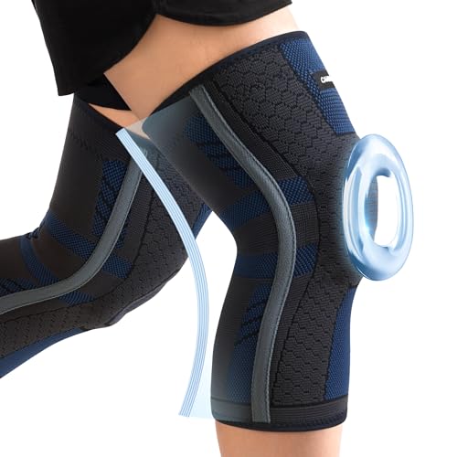CAMBIVO 2 Pezzi Tutore Ginocchio con Stabilizzatori Laterali In PMMA e Gel Pad Rotulea, Ginocchiera Ortopedica Compressione Elastica per Legamenti, Menisco, Sportivo, Palestra, Pallavolo
