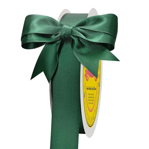 Image of Forest Green Double Face Satin Ribbon 1 inch X 50 Yards Spool Bright Colors Very Suitable for Weddings Gift Package Wrapping Dancer Wand Sewing Party Hair Bow Invitation Decorations and More