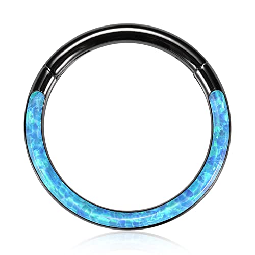 AROWRO Septum Rings Hypoallergenic Nose Rings Hoops Surgical Steel Septum Jewelry Blue Opal 16G 10mm Black Conch Piercing Jewelry Helix Daith Rook Tragus Cartilage Nose Rings