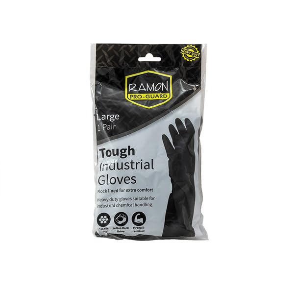 Ramon Hygiene Tough Industrial Rubber Gloves, CE Type III, Durable, Chemical & Mechanical Resistance, Black, Bulk Pack Of 10, Medium - Image 2