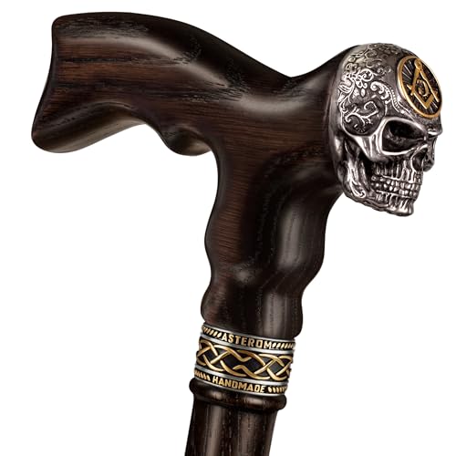 Asterom Canes for Men Skull Handcrafted Wooden Mens Walking Cane