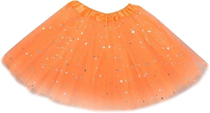 MUNDDY® - Tutu Elastico Tulle 3 Couches 28 CM Longueur Fille Bébé Différentes Couleurs avec Étoile Jupe Costume Ballet, Orange avec étoile, Taille Unique