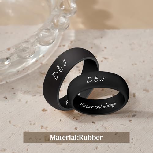 Personalized Silicone Wedding Bands for Couples 8MM Breathable Rubber Rings for Women Men Custom Promise Ring for Couple Engrave Silicone Rings for Him and Her, Gift Bag Included3