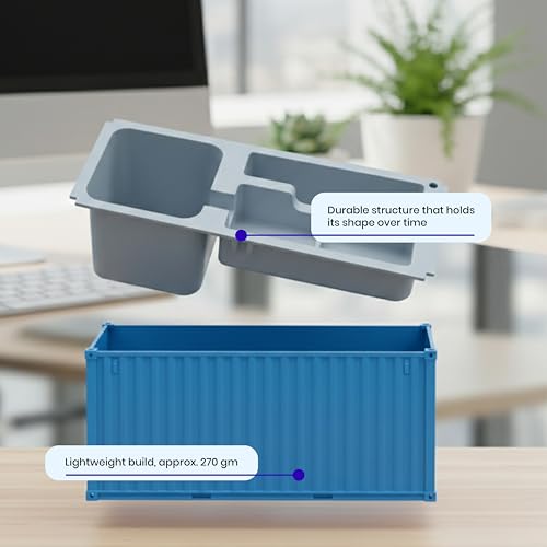 Image of Shipping Container Pen Stand, Container Style Desk Organizer Pen Stand for Office Table Shipping Company (Sky Blue)
