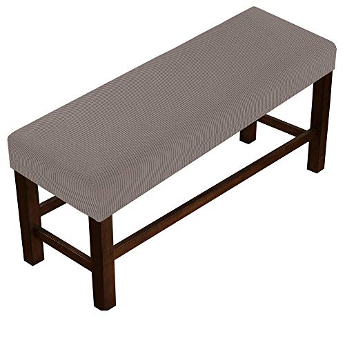 LINGKY Fundas De Banco De Gran Elasticidad, Funda Rectangular De Banco para Comedor, Fundas De Cojín De Banco, Jacquard Más Grueso Antideslizante con Correas De Seguridad (Taupe,Medium)