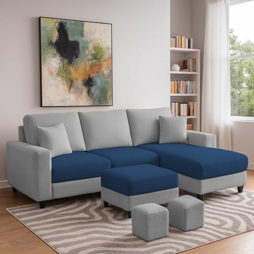 Image of Casaliving Rolando Seater L Shape Sofa Set for Living Room Right Side (Blue Grey, 4 Seater with Ottomon - RHS)