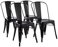 Amazon Basics Esszimmerstühle aus Metall, mit Rückenlehne, stapelbar, Bistro, Küche, Innen- & Außenbereich, 4er-Set, Schwarz, 51 x 43 x 85 cm