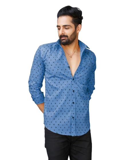 Somore Men's Cotton Printed Casual Shirts (SO-KEN-1109-XL Blue)