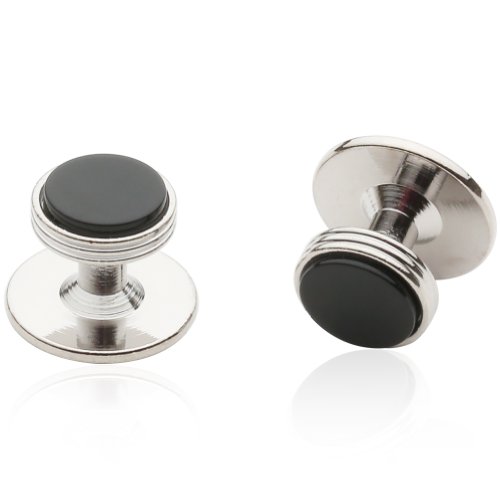 Mens Black Onyx Tuxedo Shirt Studs Set of 4 Silver Wedding Groomsmen in Velour Pouch2