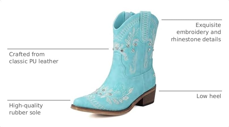 Image of Women's Western Ankle Booties Pointed Toe Cowgirl Boots with Fringe Tassels or Sparkly Rhinestone Fashion Short Boots for Casual Daily Wear