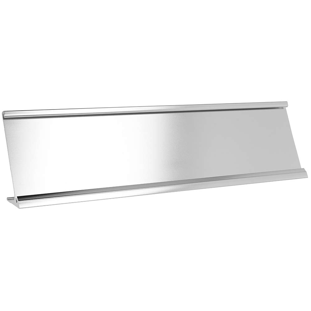 ExcelMark 2" x 8" Aluminum Name Plate Holder for Desk - Office Business Door Sign Holder - Silver
