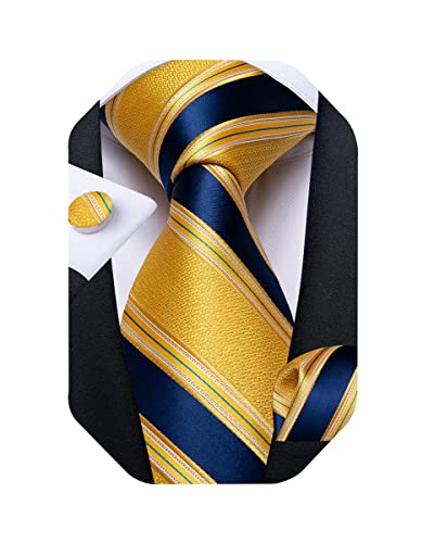 Image of DiBanGu Extra Long Tie for Men 63 inch XL Silk Necktie Set | Pocket Square and Cufflinks, Big and Tall, Jacquard Woven, Gift Box, Paisley /Plaid /Solid /Striped, for Weddinng Party Business