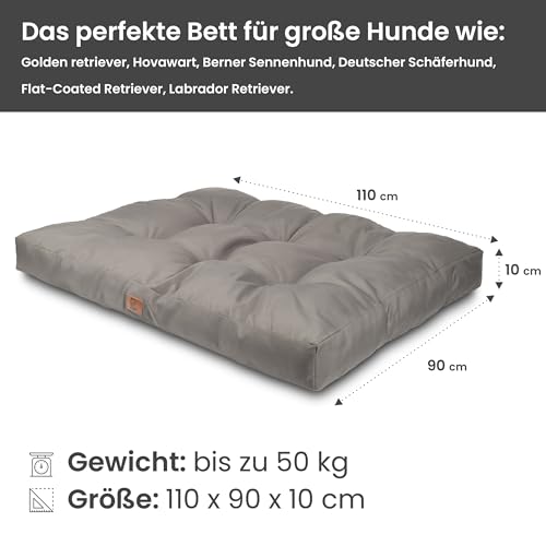 PET VIOLET Hundekissen große Hunde 110x90 cm - Robustes Oxford 600D Material, wasserabweisend, XXL Hundebett 10 cm Höhe, Wendekissen Outdoor geeignet - Grau