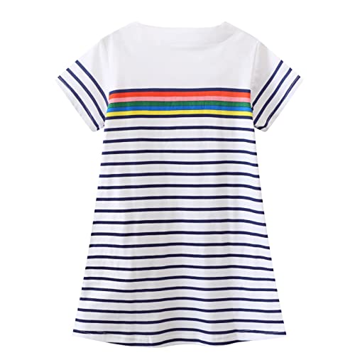 Image of HILEELANG Toddler Little Girl Summer Dress Sleeveless Cotton Casual Flower Shirt Playwear Jumper Skirt Sundress