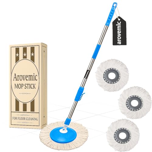 Image of Premium Blue Heavy Duty Spin Mop Stick Rod | Adjustable Stainless Steel Replacement Mop Handle for Home Floor Cleaning (3 Head) (5 Year Warranty)