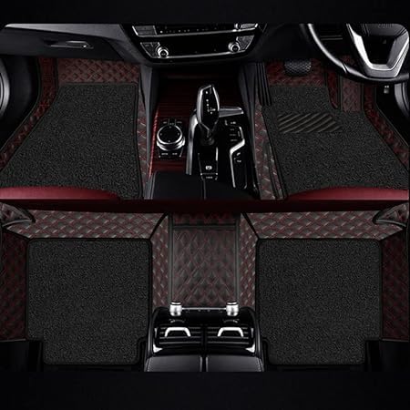Image of NEXTA 7D Premium Faux Leather Custom Fitted Car Floor Mats for MG Majestor - 7 Seater (All 3 Rows) II Double Stitching II 7 Layer Protection II 100% Waterproof & Washable - (Black with Red)