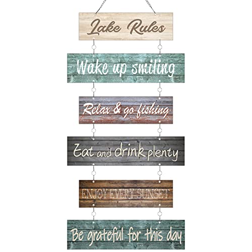 Hotop Lake Rule Wall Signs Lake House Decor Rustic Vintage Wall Art Gifts Metal Sign Lakeside Hanging Decor for Kitchen Farmhouse Home Decoration(Vivid Colors)