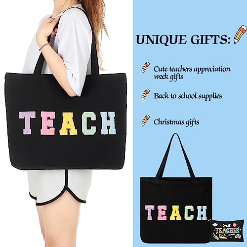 Image of Silkfly 2 Pcs Teacher Tote Bags Kit - Teacher Tote Bags and Makeup Bag