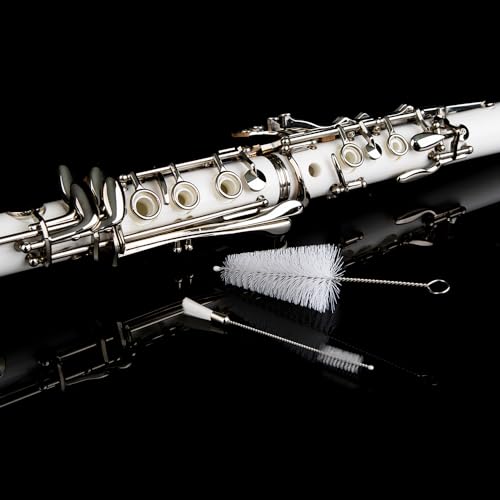 Image of Glory GLYCLAWH Professional Ebonite Bb Clarinet with 10 Reeds, Stand, Hard Case, Cleaning Cloth, Mouthpiece Brush and Pad Brush,White /Silver