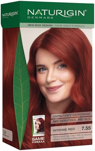 Image of Naturigin Permanent Red Hair Dye - 7.55 Intense Red, Ammonia Free, 100% Gray Coverage, Nourishing Natural Formula, For All Hair Types, Long-Lasting, Vegan & Cruelty-Free, 1 Pack