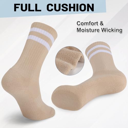 Image of Ultrafun 5 Pairs Striped Crew Socks Cotton Cushioned Athletic Sports Running Socks for Men Women Teens