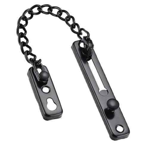 ドアチェーンロック ステンレス製 盗難防止 縦横両用 簡単取り付け ネジ付き 玄関 室内ドア用 高耐久 (ブラック)