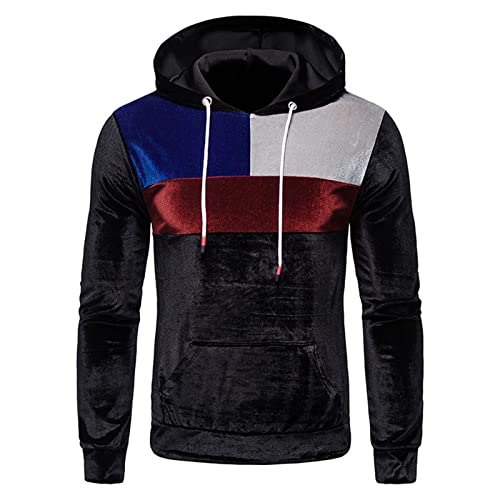 Muscularfit Mens Sweatshirt Graphic Design Drawstring Velvet Pullover Fall Fashion Color Block Long Sleeve Gym Workout Hoodie