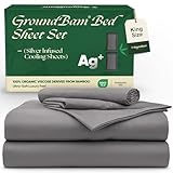 GroundBam Silver Infused Bed Sheets Set, Temperature-Regulating Fabric with Self-Cleaning Technology for 3X Freshness Sleep, Genuine 100% Organic Viscose Derived from Bamboo (Gray, King)