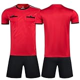 Fußball-Schiedsrichter-Uniformen Teenage Mens, Fußball-Schiedsrichter-Trikot-Set Schiedsrichter-Bekleidung Uniform Shirt Shorts (Rot, 3XL)