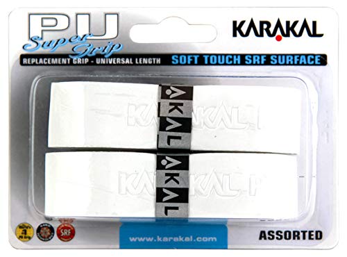 Karakal Super PU - Empuñaduras de repuesto – Pack de 2 – Blanco – Tenis – Squash – Bádminton – Paquete de venta al por