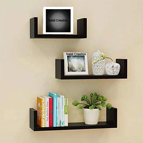 Nabil Creation Wooden Wall Rack Shelves Black Set of 3 Shelves (4 x 16 x 4, 4 x 12 x 4, 4 x 8 x 4 inches) MDF -Medium Density Fiber Home Decoration Wall Decor