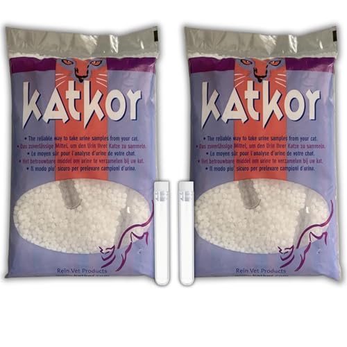 Katkor Urine Sampling Kit for Cats - 2 x Katkor Non Absorbent Cat Litter Bags & 2 x 10ml Urine Sample Test Tubes | Crystal Cat Litter for Collection | Cat UTI Treatment | Urine Sampe Bottles for Test