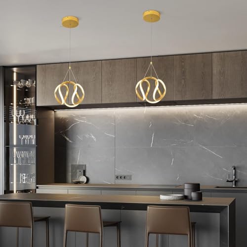 Image of DarkVision Modern Ribbon LED Hanging Ceiling Light for Living Room | Contemporary Hanging Fixture Gold Spiral Pendant | 3 in 1 Color Changing Lighting for Dining Room, Kitchen and Home Decoration