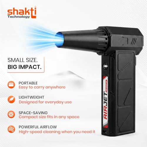 Image of Shakti Technology Airjet Handheld High-Speed Air Duster,300000 RPM Cordless Mini Air Blower &, Portable Rechargeable Blower for Home, Car, PC and Keyboard Cleaning