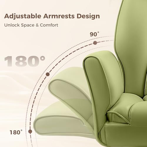 Image of Big and Tall Office Chair, Flip Armrests for Pets & Cross Legged Sitting, Ergonomic Leather Executive Desk Chair with Foot Rest, High-Back Reclining Computer Chairs for Home Office Gaming, Green
