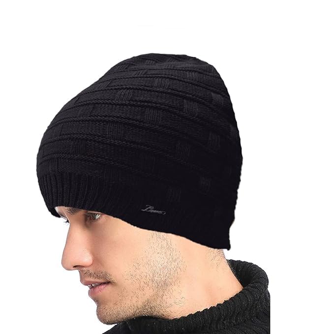 cool indians 100% Men Woolen Cap for Winter, Beanie Cap, Woolen Cap for Men Winter wear, Woolen Knitted Winter Wool Caps & Hats for Men (Black)-picture-15