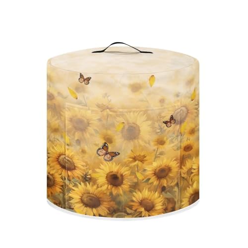 Image of Sunflower Pattern Pressure Cooker Dust Cover 6-Quart Air Fryer Cover Round with Carrying Handle and Accessory Pouch Kitchen Appliance Cover for Rice Cooker Crock Pot Gift for Wife