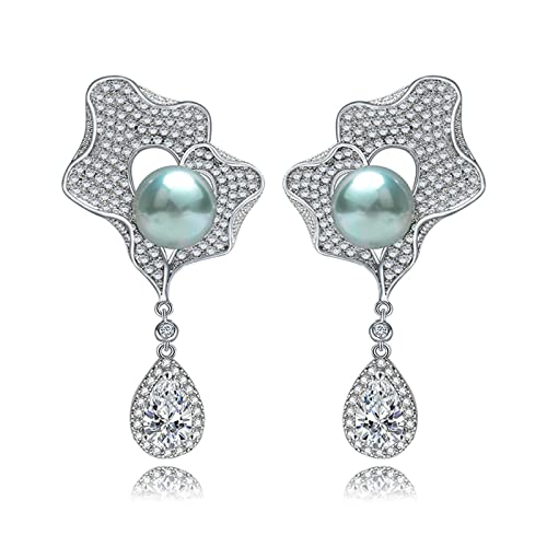 Boucles d'oreilles femme plaqué argent avec feuille zircones et perle