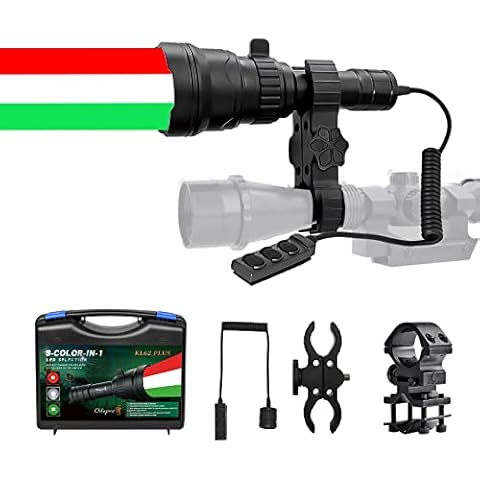 Odepro KL62Plus 3-Color-in-1 (Red, White, Green) Zoomable Scope Mount Hunting Light Predator Flashlight with Intensity Control for Hog Coyote Varmint Hunting Cover