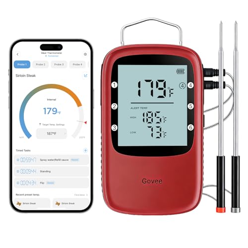 Govee Bluetooth Meat Thermometer, Digital Wireless Meat Thermometer for Smoker Oven, Smart Grill Thermometer with Dual Probes, 230ft Remote Monitor Cooking Thermometer for BBQ Kitchen Rotisserie